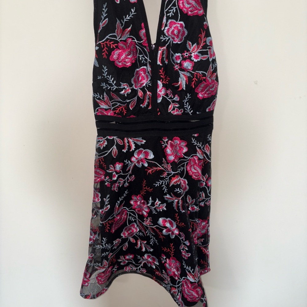 by & by Black Dress with Floral Accents